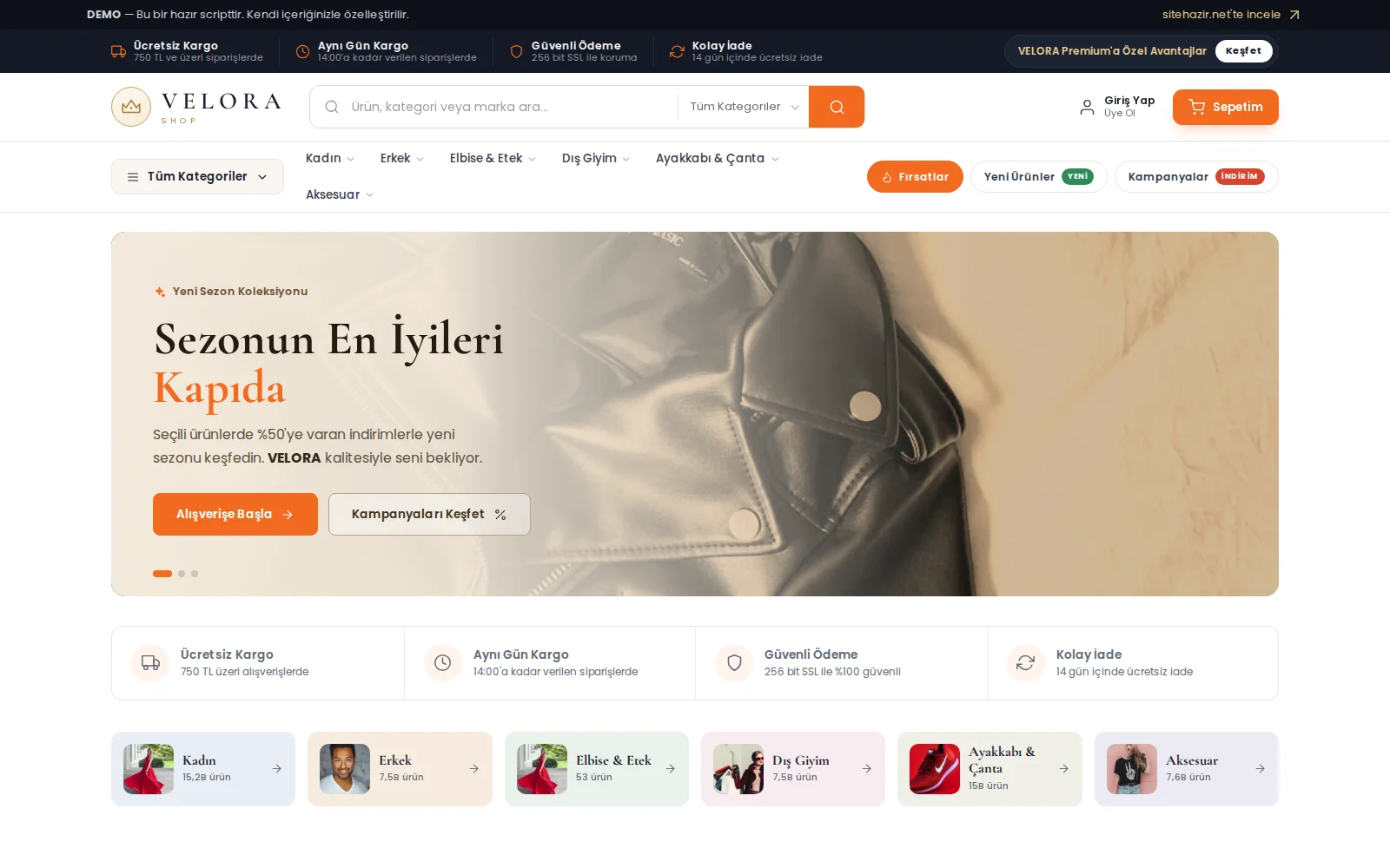 Anasayfa — hero slider, kategori vitrini ve kartlarda oynayan ürün videoları