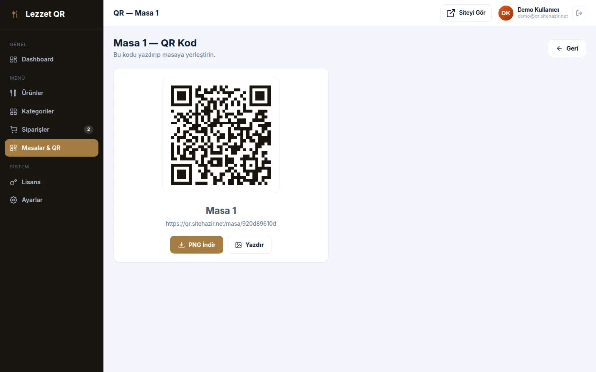 Masa QR Kod Üretimi