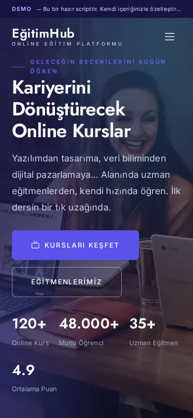 Eğitim Yönetim (LMS) Scripti — mobil görünüm