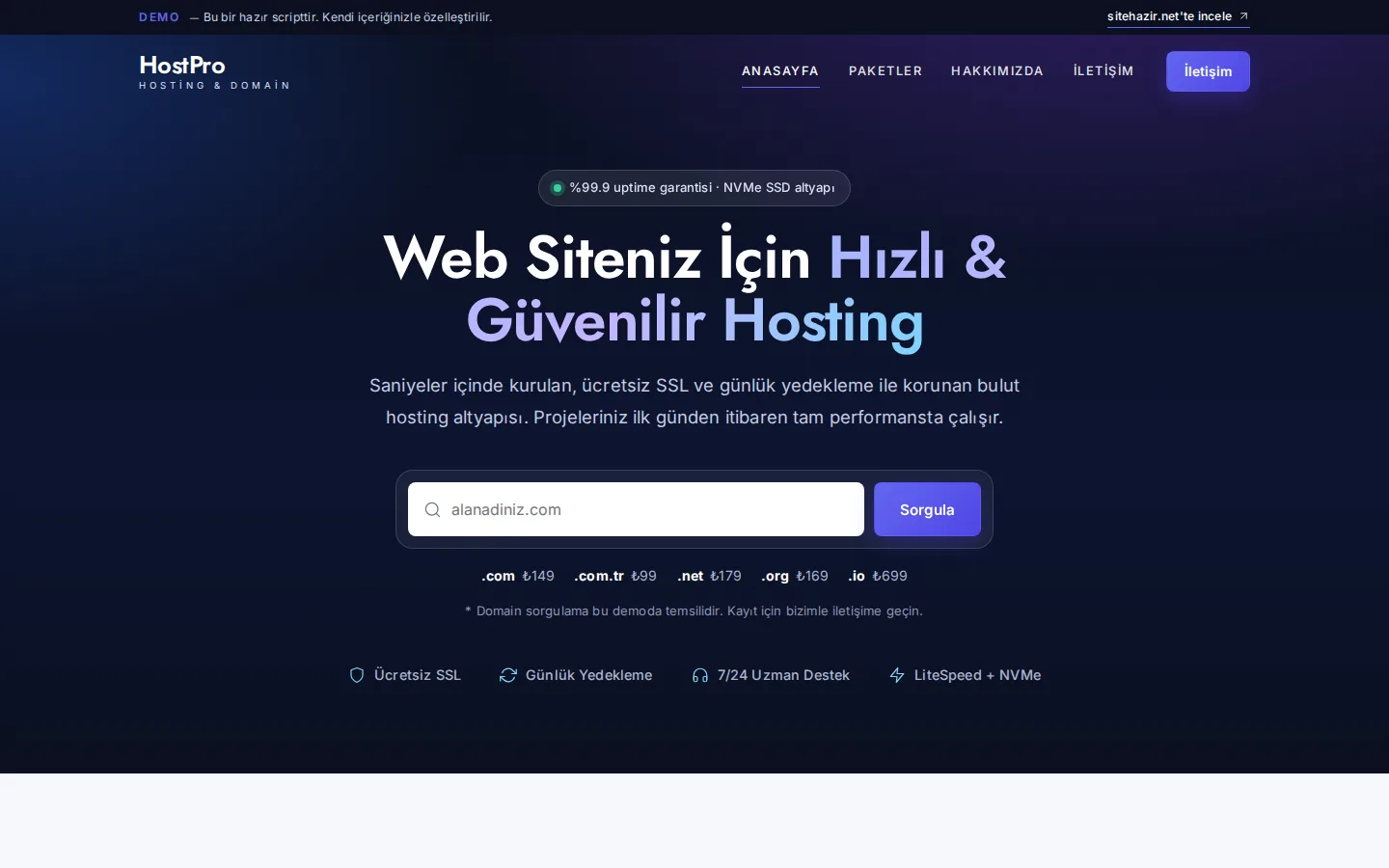 Hosting Yönetim Scripti önizleme