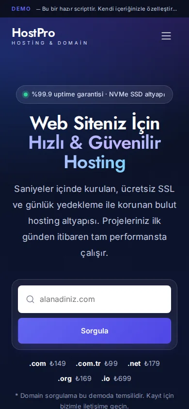 Hosting Yönetim Scripti — mobil ekran görüntüsü
