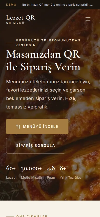 QR Menü ve Online Sipariş Scripti — mobil ekran görüntüsü