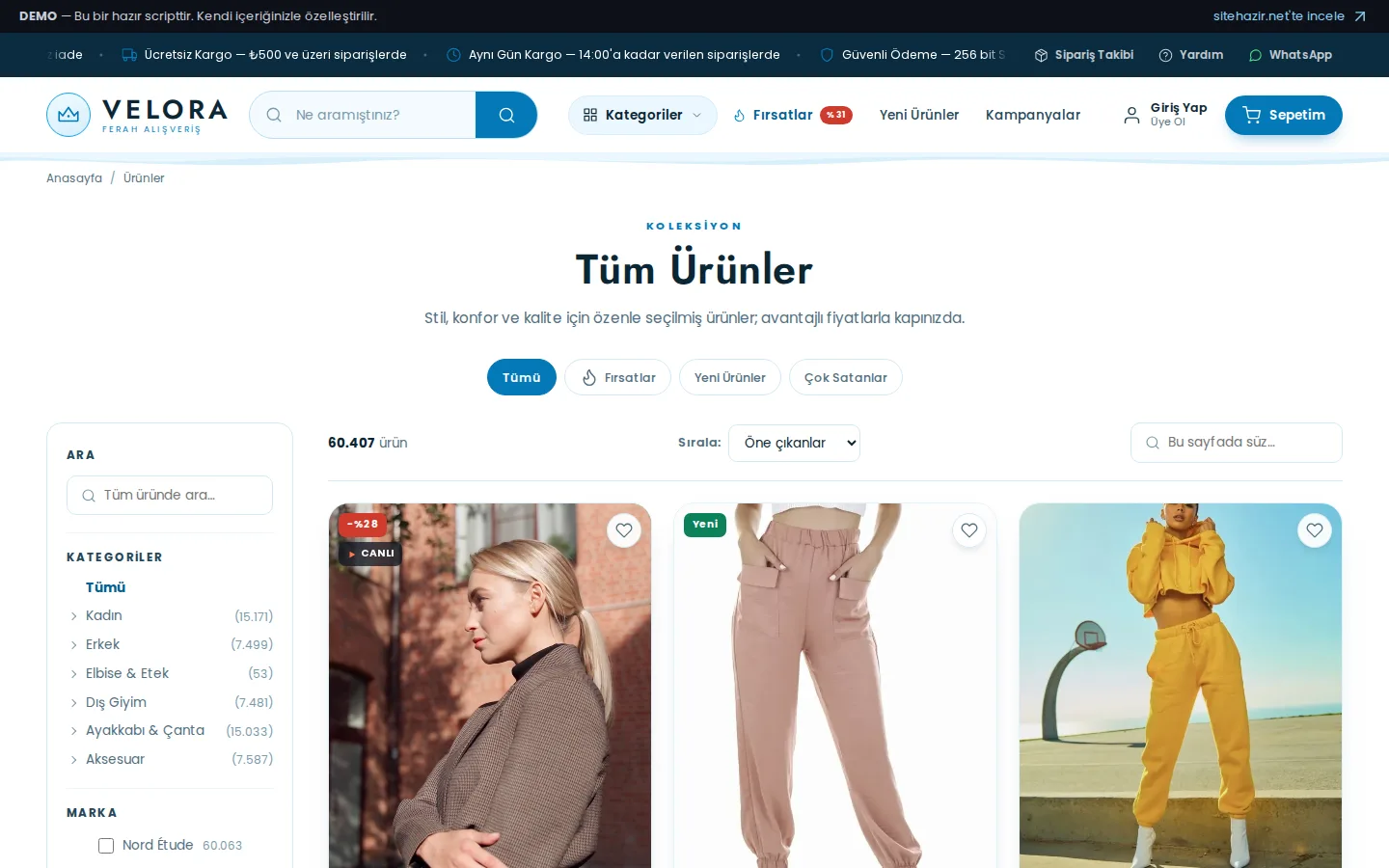 Ürün listesi & filtreler