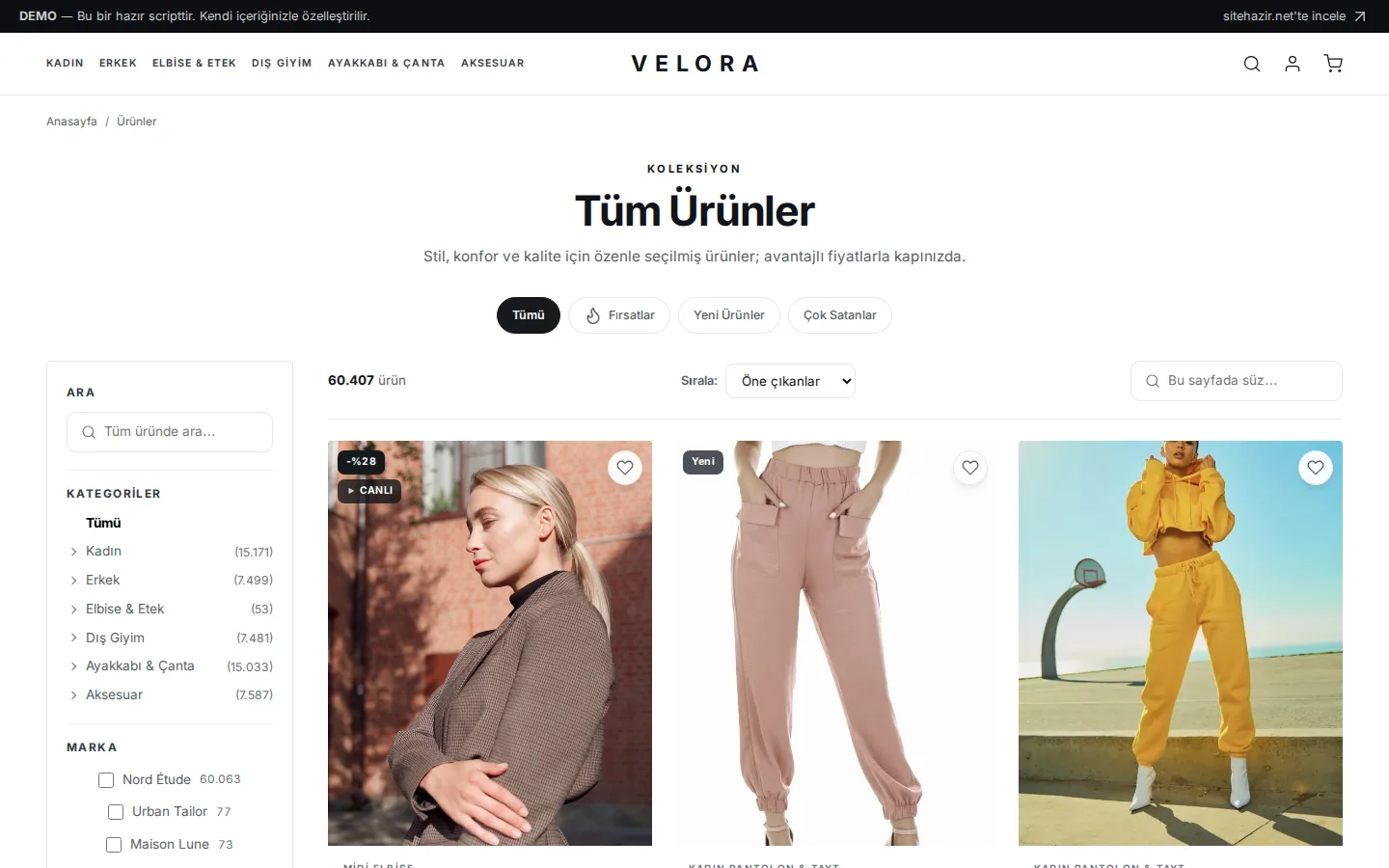 Ürün listesi & filtreler