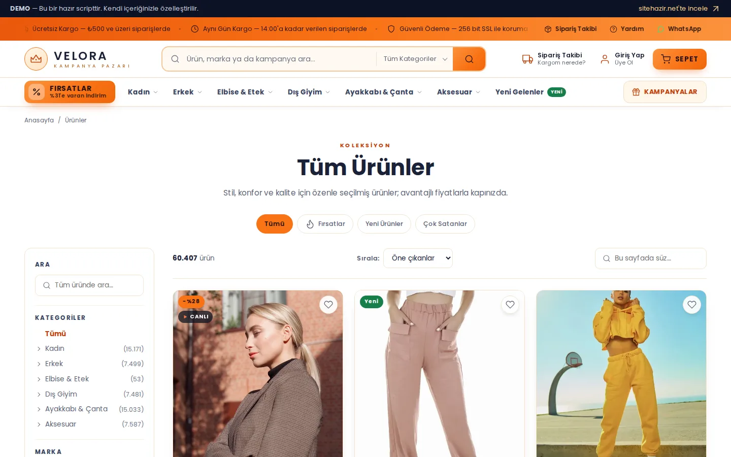 Ürün listesi & filtreler