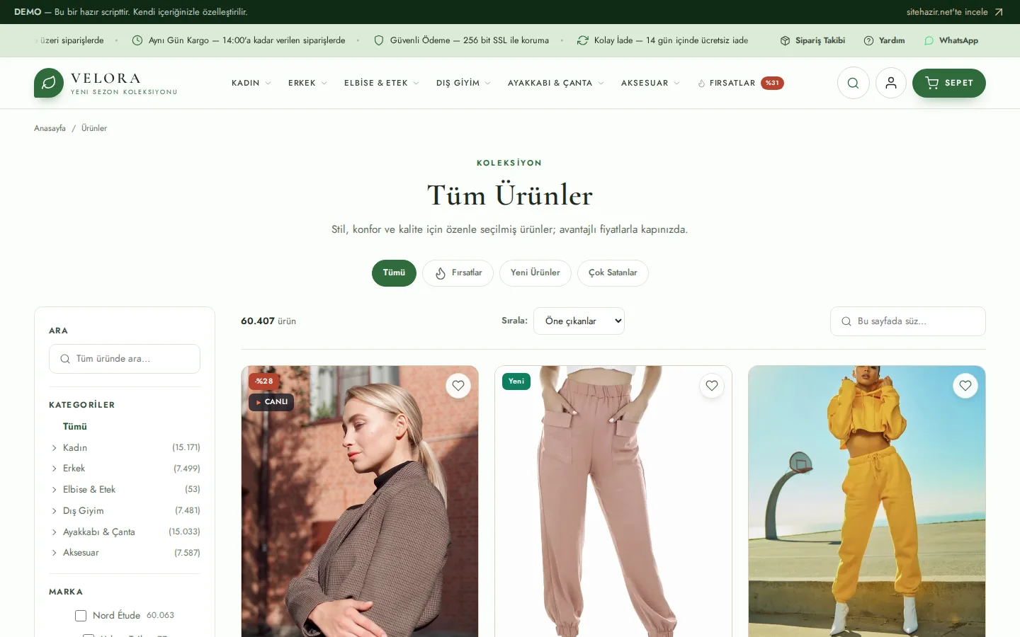 Ürün listesi & filtreler